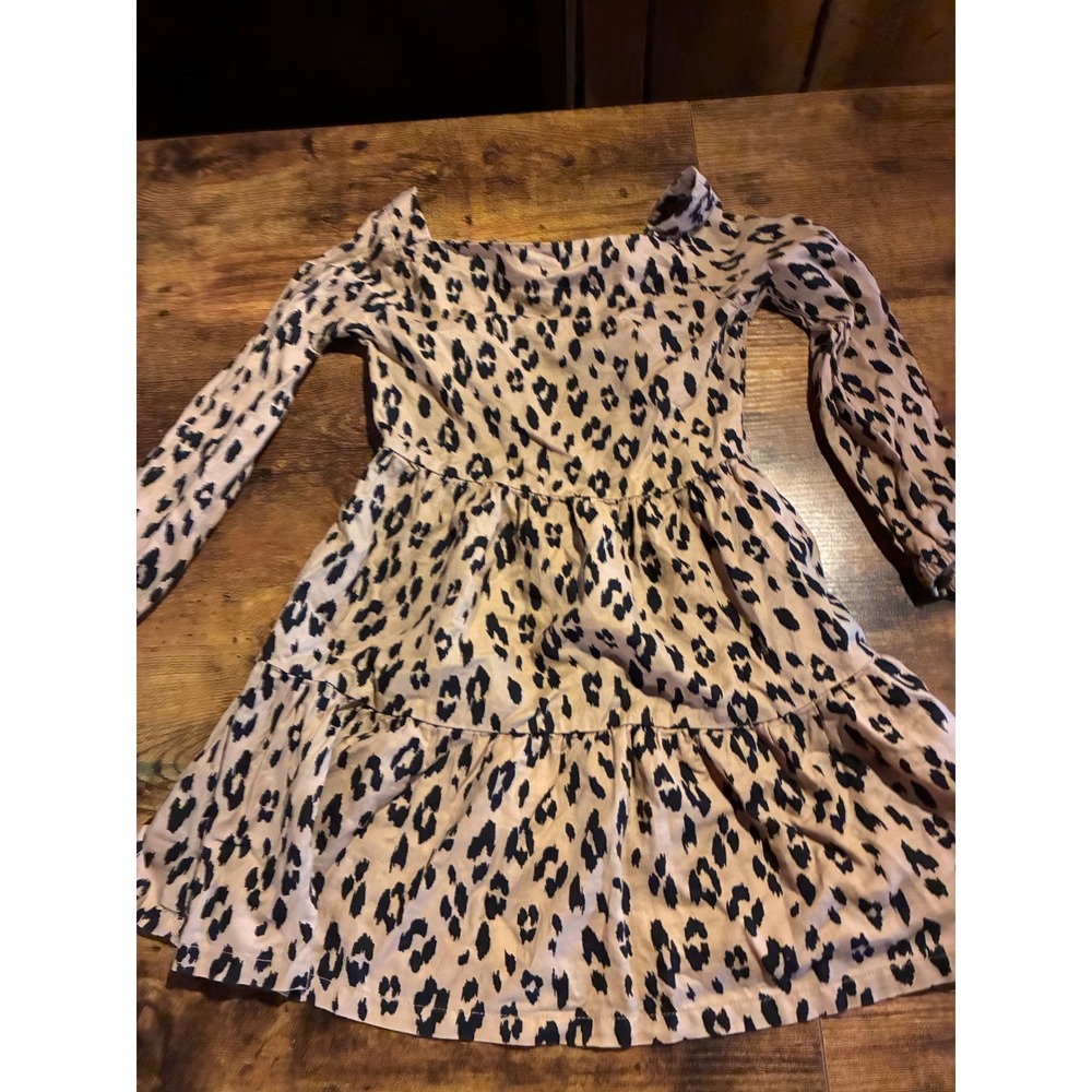 Carter's Leopard Print Dress Kids 6/6X Tan Excellent Long Sleeve Tiered Ruffle